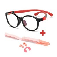 Dětské brýle proti modrému světlu - Černo červené s nosníky a gumičkou