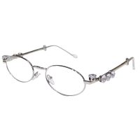 Retro oválné brýle proti modrému světlu s kamínky - Stříbrné