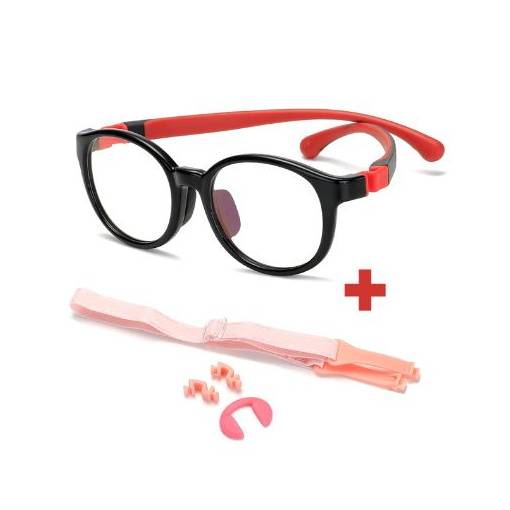 Foto - Dětské brýle proti modrému světlu - Černo červené s nosníky a gumičkou