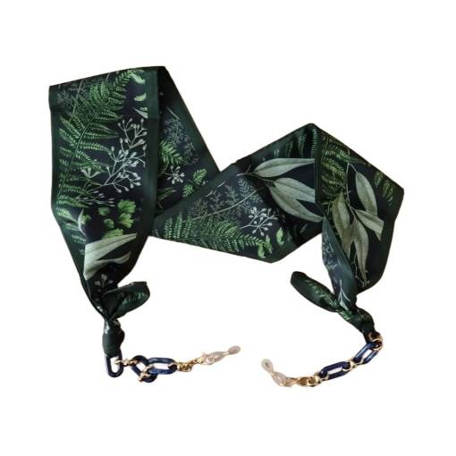 Foto - Hedvábný šátek na brýle s řetízkem - Listy