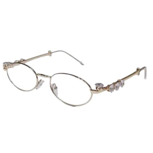 Foto - Retro oválné brýle proti modrému světlu s kamínky - Zlaté