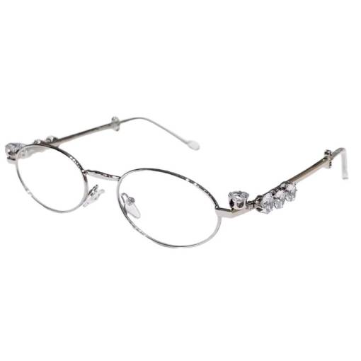 Foto - Retro oválné brýle proti modrému světlu s kamínky - Stříbrné